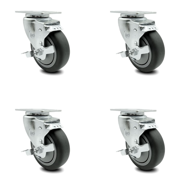 Service Caster 4 Inch Thermoplastic Rubber Wheel Swivel Top Plate Caster Set with Brake SCC SCC-20S414-TPRB-TLB-TP2-4 - main